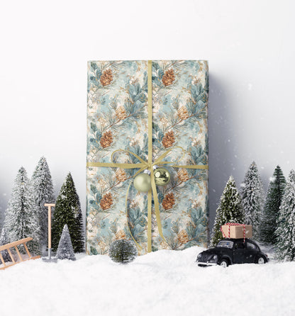 Christmas Wrapping Paper with Winter Trees and Pinecones, Forest Gift Wrap for Rustic Decor #20