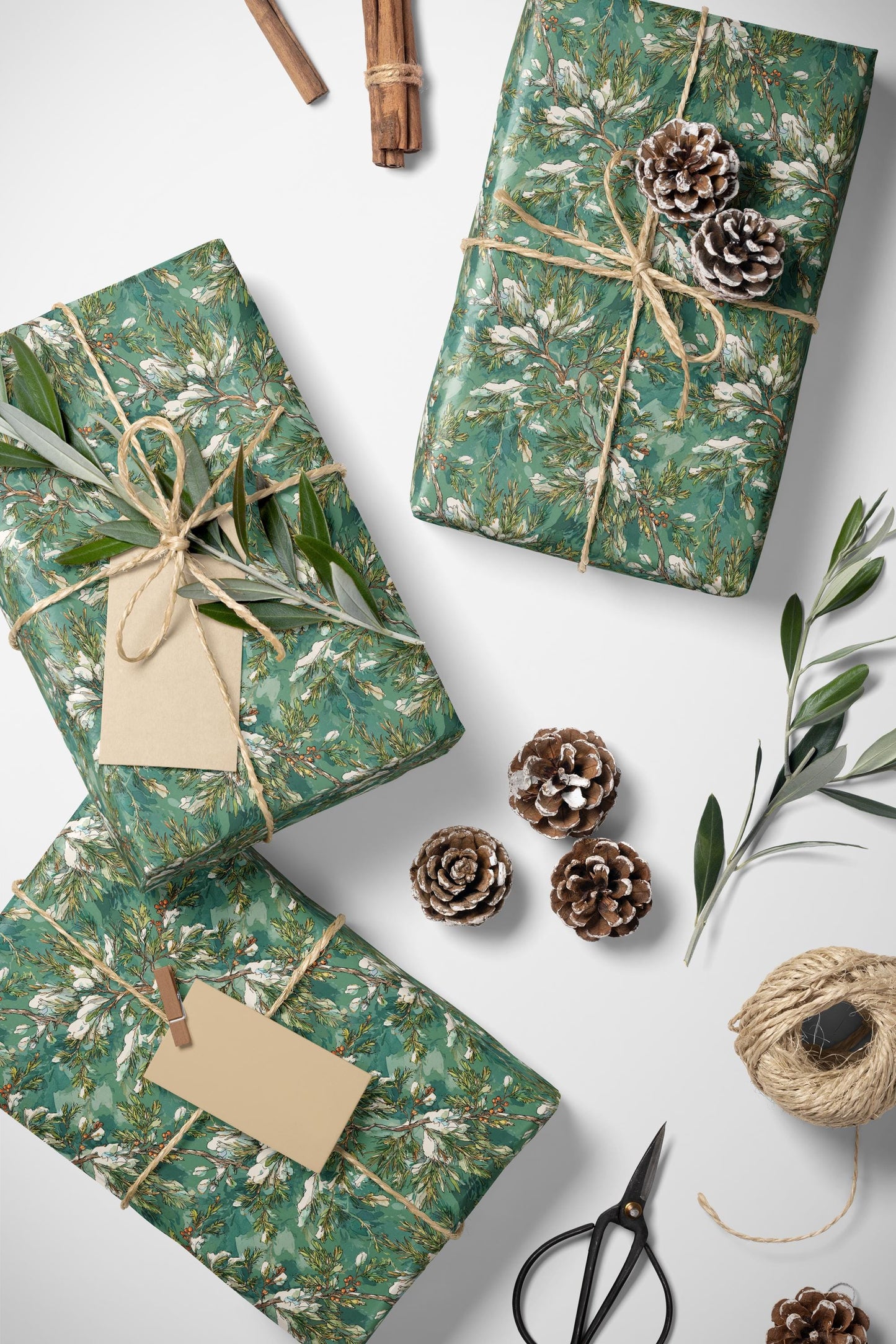 Christmas Wrapping Paper Roll, Forest Pinecones and Evergreen Trees for Rustic Winter Gifts #35