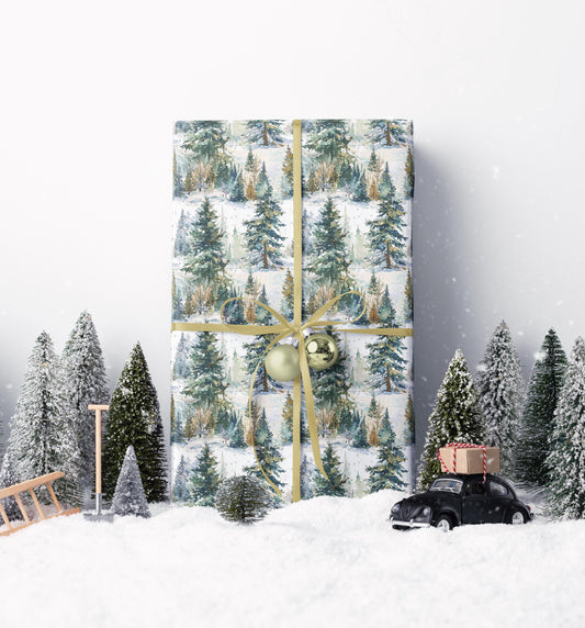 Nature Inspired Wrapping Paper Roll, Pine Tree and Pinecone Christmas Gift Wrap for Winter #24