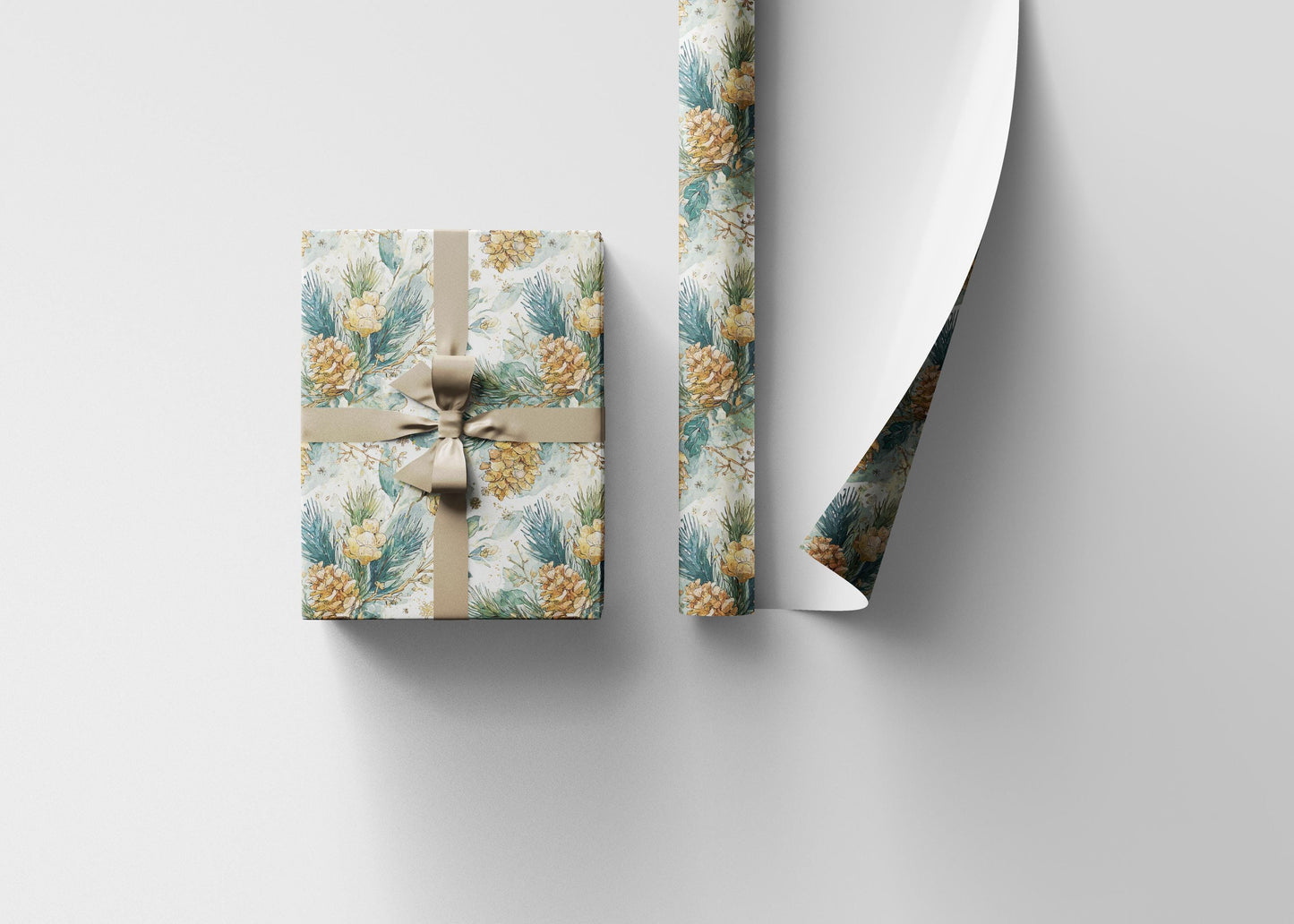 Evergreen Tree Wrapping Paper Roll, Pinecone Christmas Gift Wrap for Woodland Winter Packaging #19