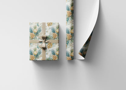 Evergreen Tree Wrapping Paper Roll, Pinecone Christmas Gift Wrap for Woodland Winter Packaging #19