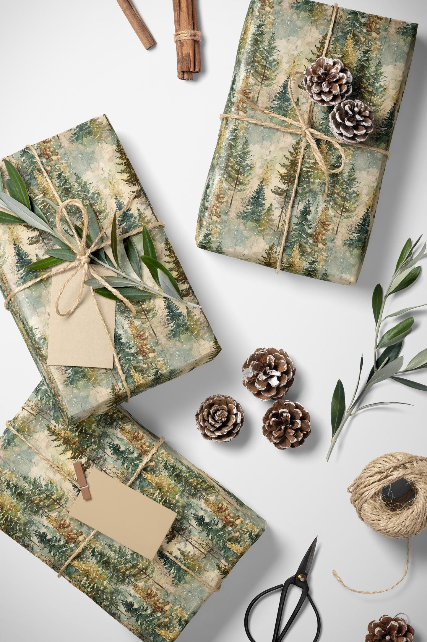 Pine Tree Wrapping Paper Roll, Rustic Winter Christmas Gift Wrap with Pinecones and Forest Vibes #18