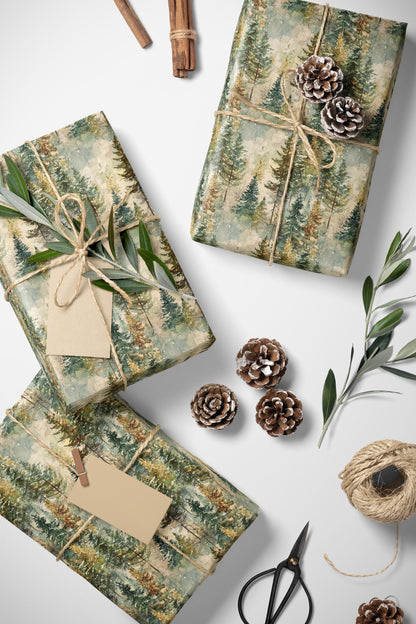 Pine Tree Wrapping Paper Roll, Rustic Winter Christmas Gift Wrap with Pinecones and Forest Vibes #18