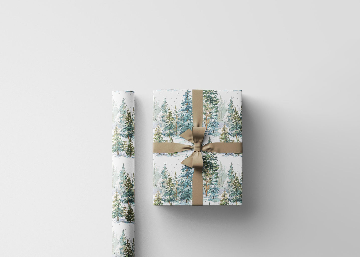 Christmas Forest Wrapping Paper Roll, Winter Tree and Pinecone Gift Wrap for Rustic Holiday Gifts #23