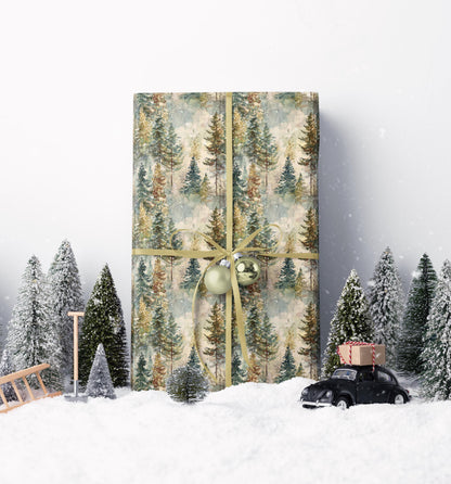 Pine Tree Wrapping Paper Roll, Rustic Winter Christmas Gift Wrap with Pinecones and Forest Vibes #18