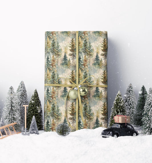 Pine Tree Wrapping Paper Roll, Rustic Winter Christmas Gift Wrap with Pinecones and Forest Vibes #18