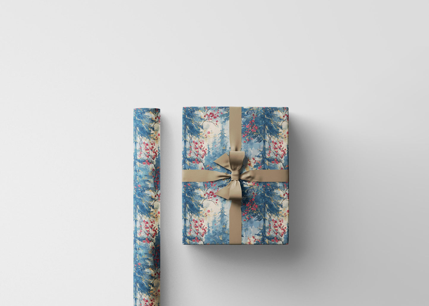 Cozy Christmas Wrapping Paper Roll with Pinecones and Trees, Winter Forest Gift Wrap Idea #26
