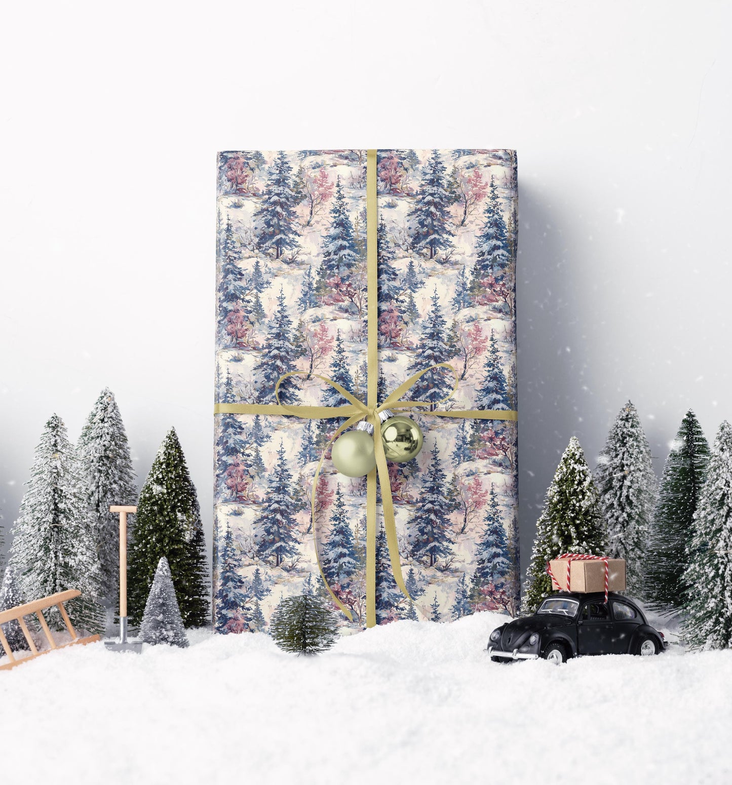 Rustic Forest Wrapping Paper Roll with Pine Trees and Pinecones, Christmas Nature Gift Wrap #22