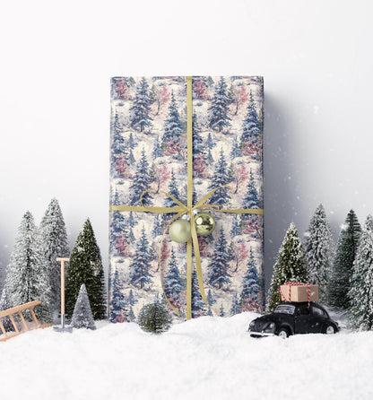 Rustic Forest Wrapping Paper Roll with Pine Trees and Pinecones, Christmas Nature Gift Wrap #22