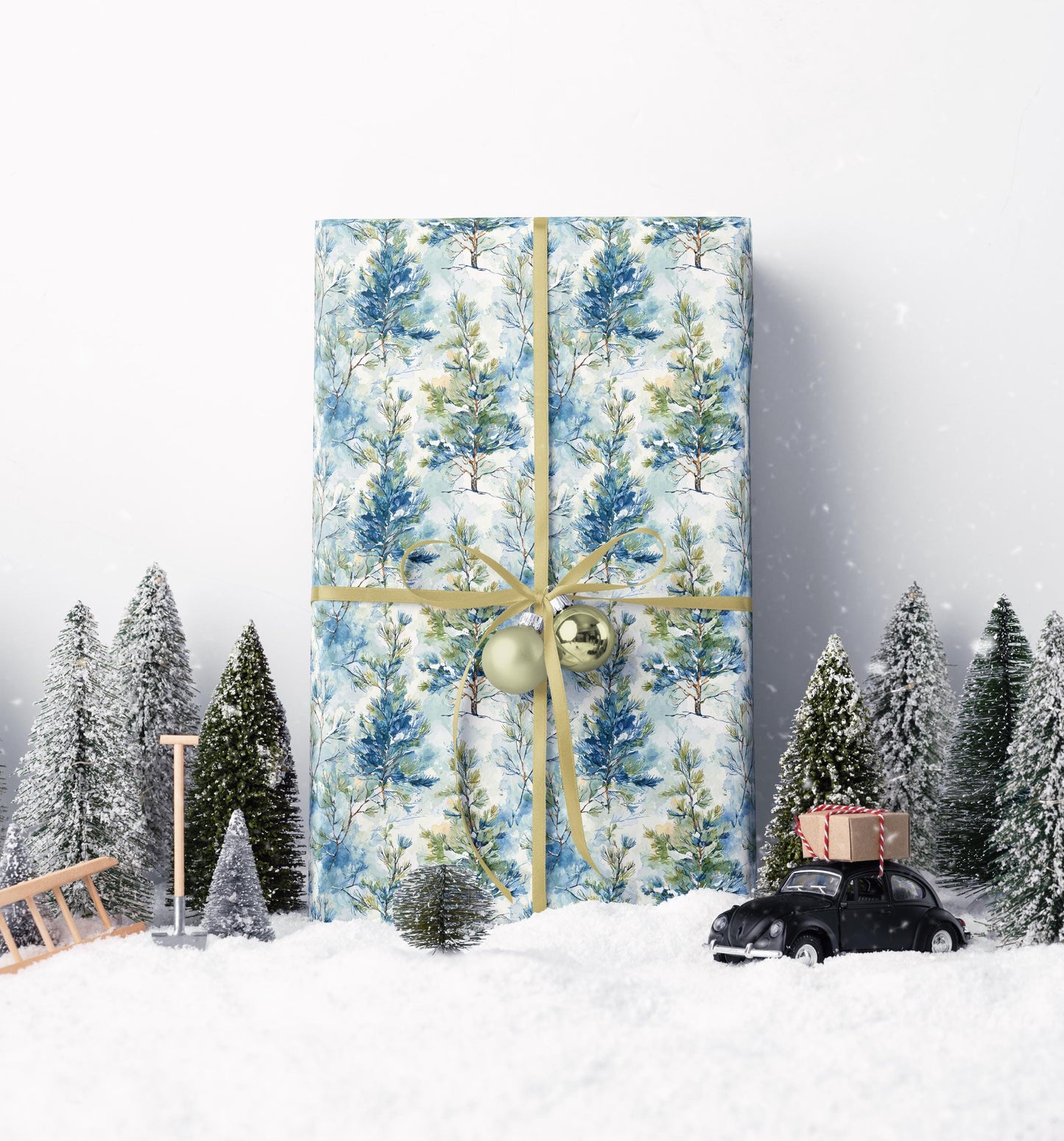 Rustic Winter Wrapping Paper Roll with Pine Trees and Pinecones for Holiday Gifts #31