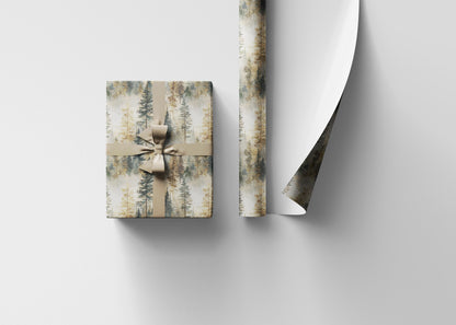 Winter Wrapping Paper Roll with Forest Pines and Pinecones for Christmas Gift Wrapping #33