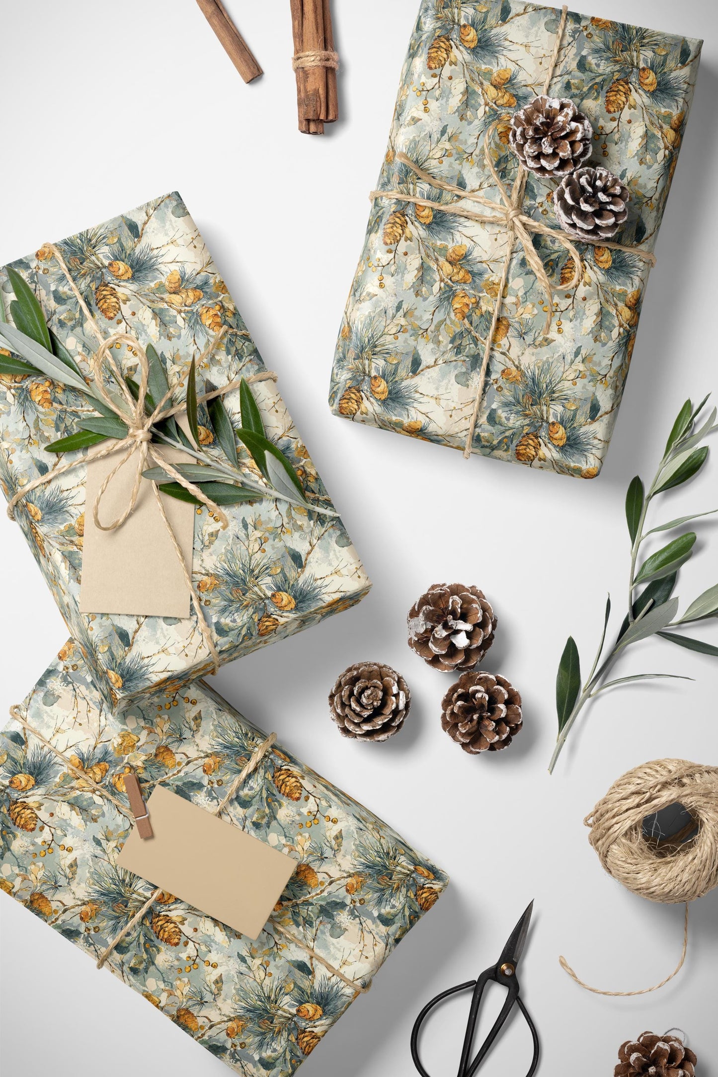 Winter Forest Wrapping Paper Roll, Evergreen Pinecone Gift Wrap for Holiday and Seasonal Gifts #21