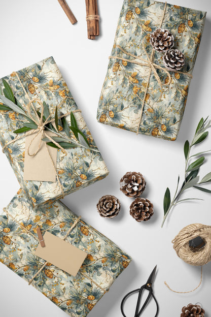 Winter Forest Wrapping Paper Roll, Evergreen Pinecone Gift Wrap for Holiday and Seasonal Gifts #21