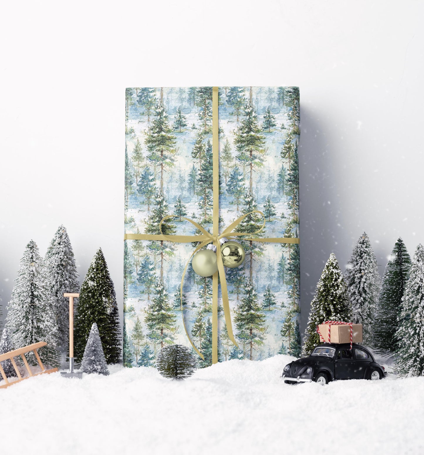 Winter Pine Tree Wrapping Paper Roll, Holiday Gift Wrap with Forest and Pinecone Design #29