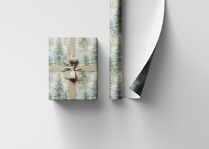 Woodland Christmas Wrapping Paper Roll, Pine Tree and Pinecone Gift Wrap for Winter Holidays #28