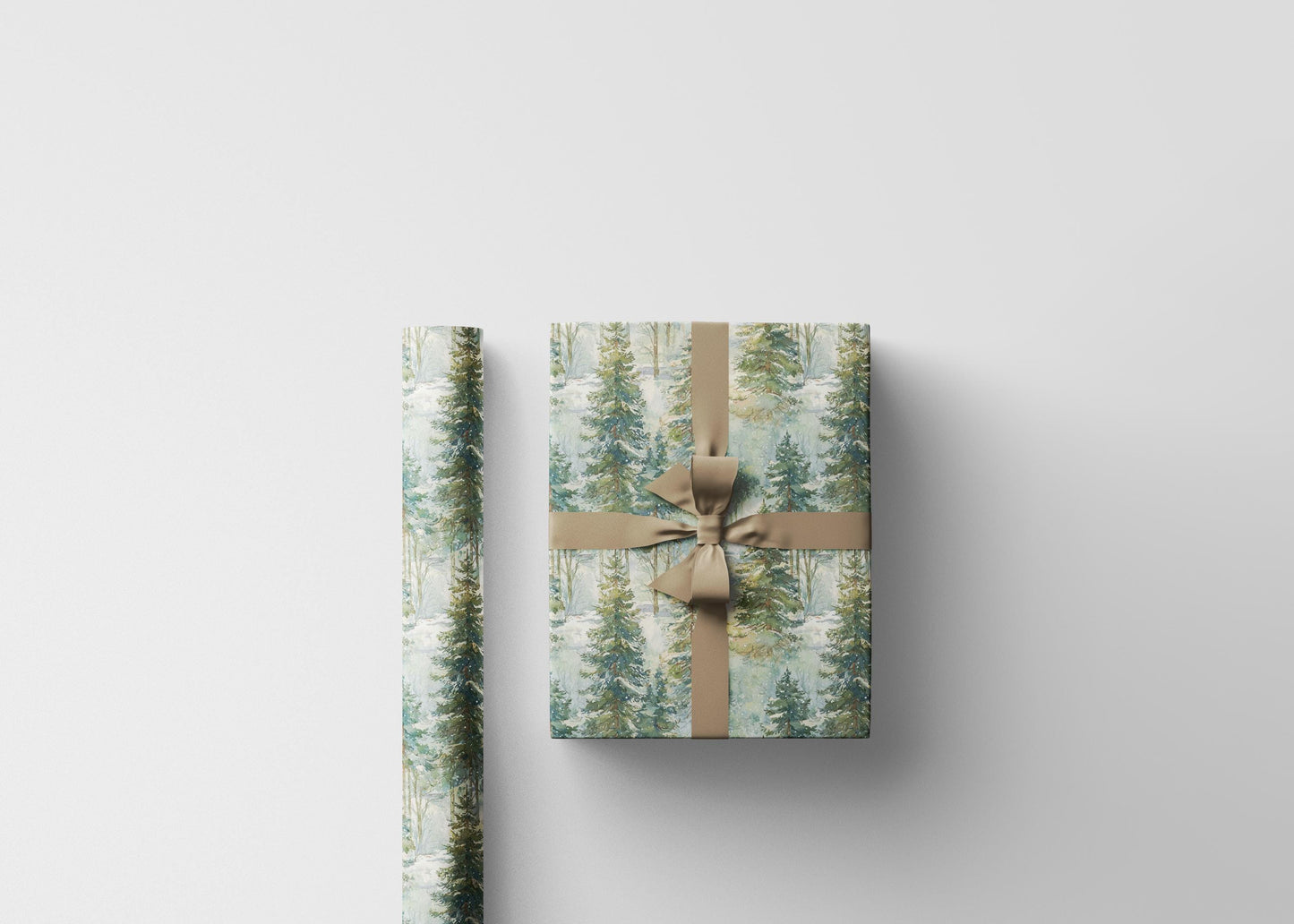 Woodland Christmas Wrapping Paper Roll, Pine Tree and Pinecone Gift Wrap for Winter Holidays #28