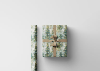 Woodland Christmas Wrapping Paper Roll, Pine Tree and Pinecone Gift Wrap for Winter Holidays #28