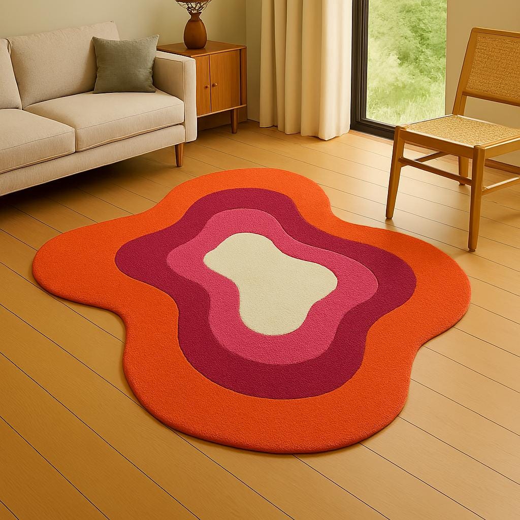 Hand-Tufted Melty Sunset Swirl Wool Rug: Irregular Area Rug