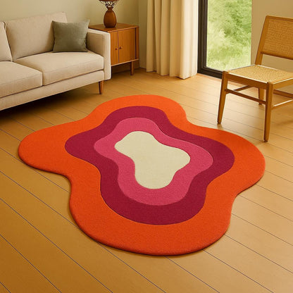 Hand-Tufted Melty Sunset Swirl Wool Rug: Irregular Area Rug