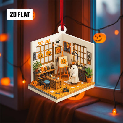 Personalized Dreamy Art Studio 2D Flat Ornament, Custom Name Ornament, Art Lover Gift, Halloween Window Hangings, Art Teacher Gift