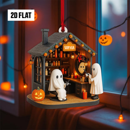 Personalized Hair Salon 2D Flat Ornament, Custom Name Ornament, Hairdresser Hairstylist Gift, Halloween Window Hangings, Hair Salon Decor