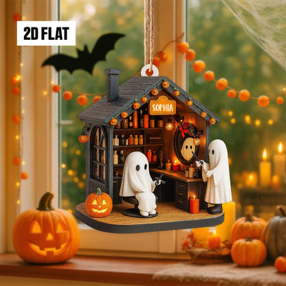 Personalized Hair Salon 2D Flat Ornament, Custom Name Ornament, Hairdresser Hairstylist Gift, Halloween Window Hangings, Hair Salon Decor