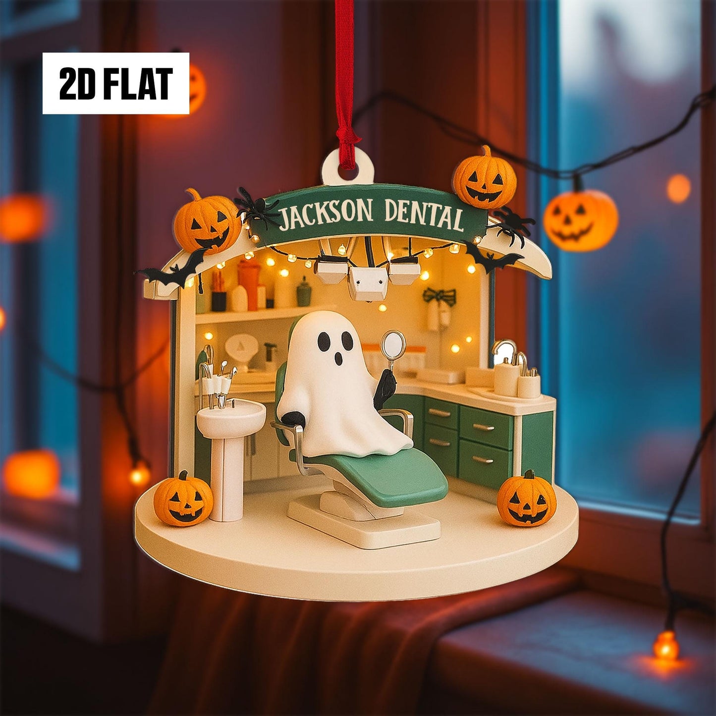 Personalized Dental 2D Flat Ornament, Custom Name Ornament, Dental Office Ornament, Halloween Window Hangings, Dentist Ornament Gift