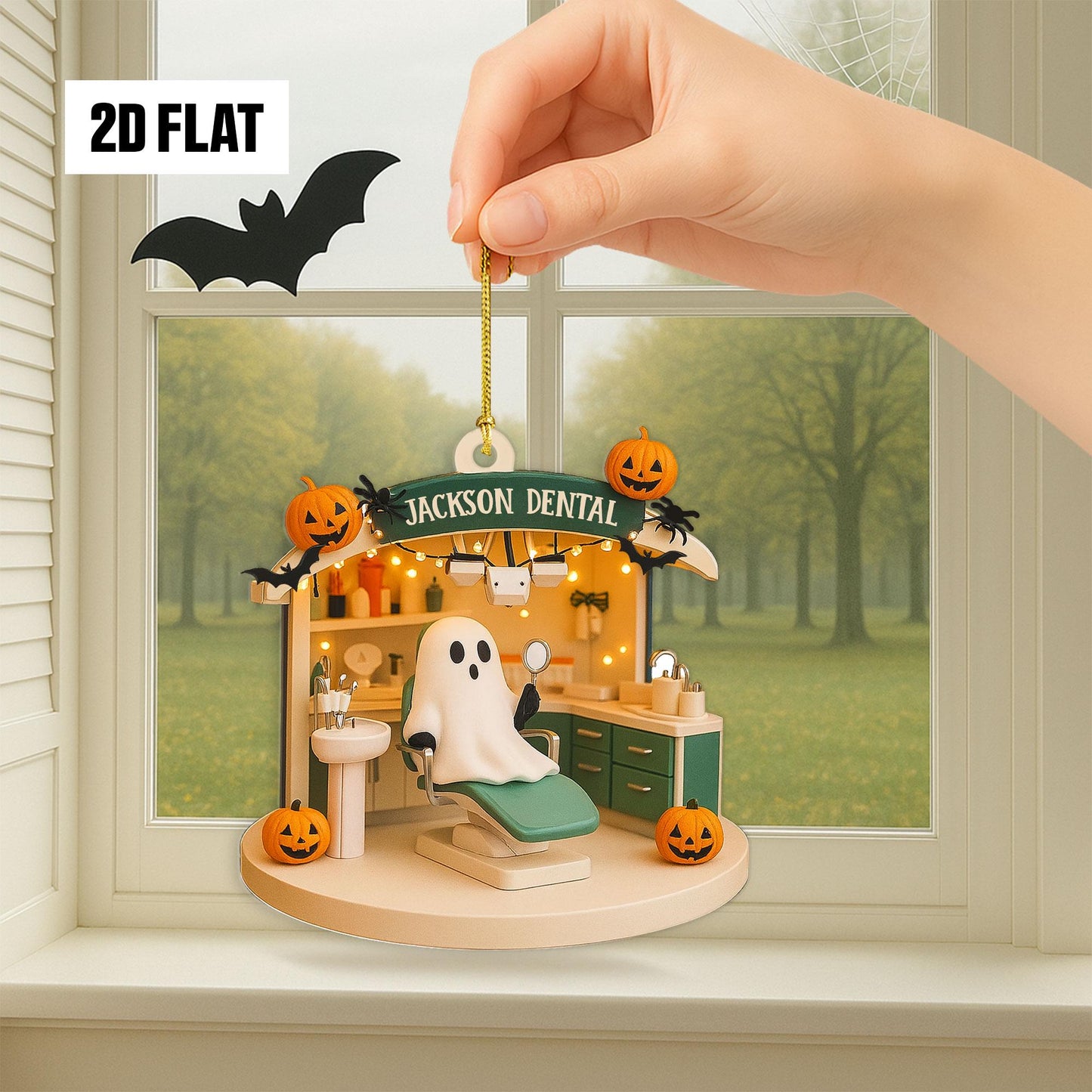 Personalized Dental 2D Flat Ornament, Custom Name Ornament, Dental Office Ornament, Halloween Window Hangings, Dentist Ornament Gift
