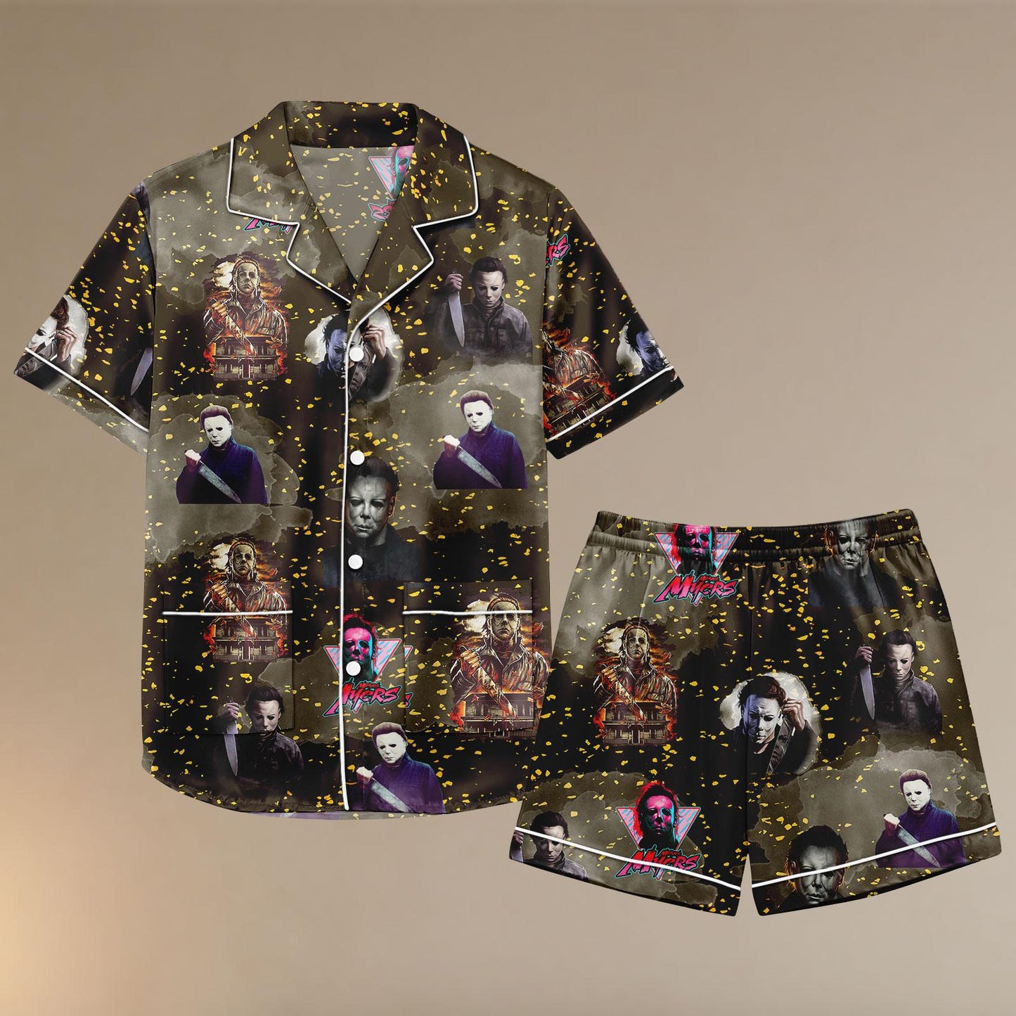 Horror Movie Satin Pajama Set, Michael Myers Freddy Krueger Sleepwear, Spooky Halloween PJs for Horror Fans