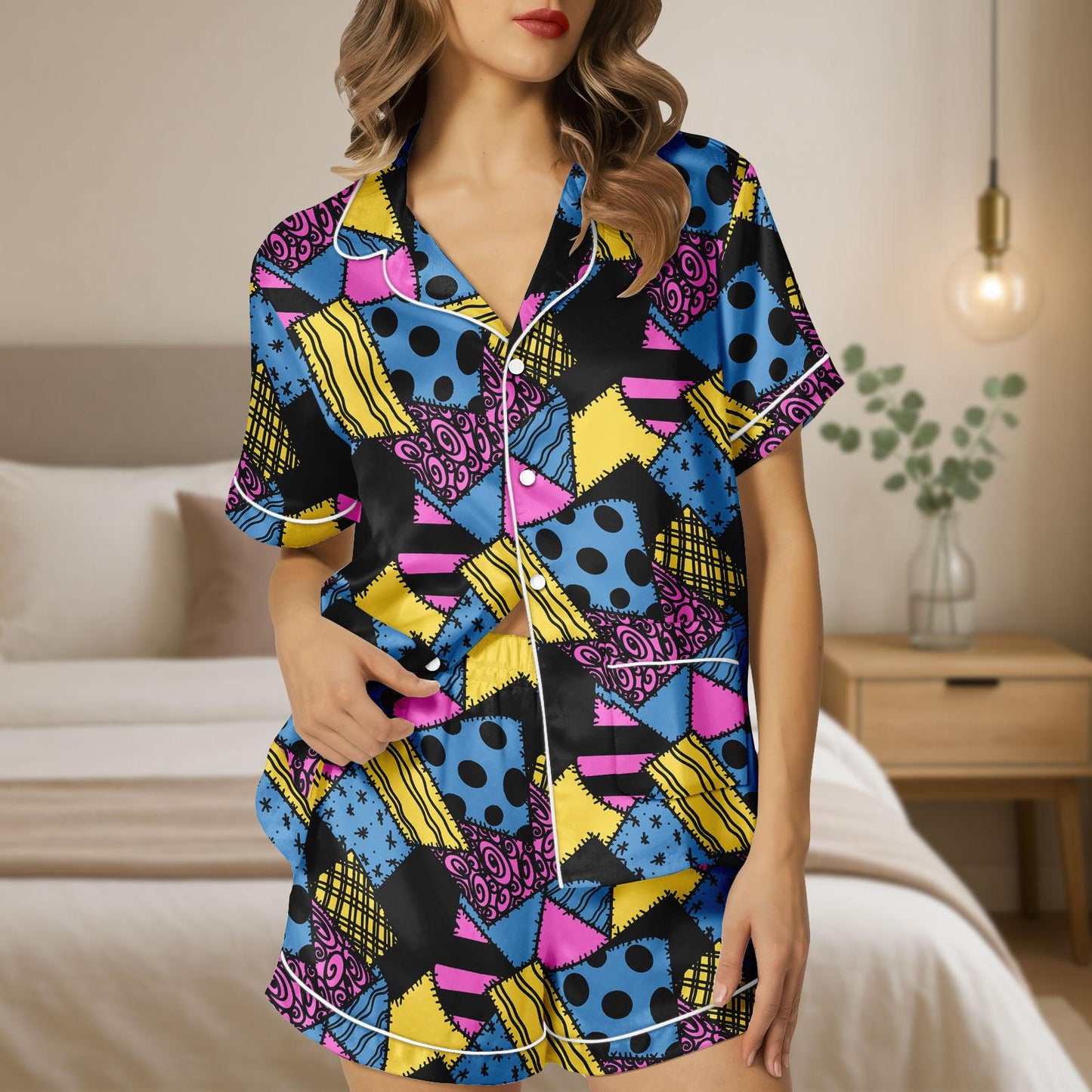 Sally Satin Pajamas Set, Nightmare Before Christmas Inspired Sleepwear, Halloween Cartoon Pjs, Satin Pajamas Set Gift