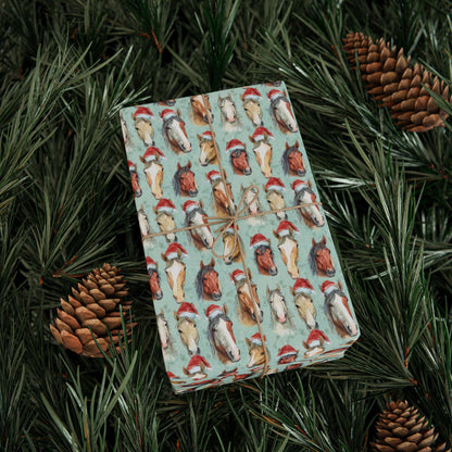 Equestrian Christmas Gift Wrap, Horse Lover Wrapping Paper, Cowgirl Winter Holiday Wrap, Riding Scene Present Paper
