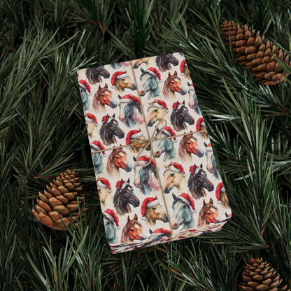 Festive Horse Gift Wrap, Equestrian Xmas Wrapping Paper, Winter Riding Holiday Wrap, Cowgirl Present Paper, Horse Lover Christmas