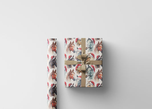 Festive Horse Gift Wrap, Equestrian Xmas Wrapping Paper, Winter Riding Holiday Wrap, Cowgirl Present Paper, Horse Lover Christmas