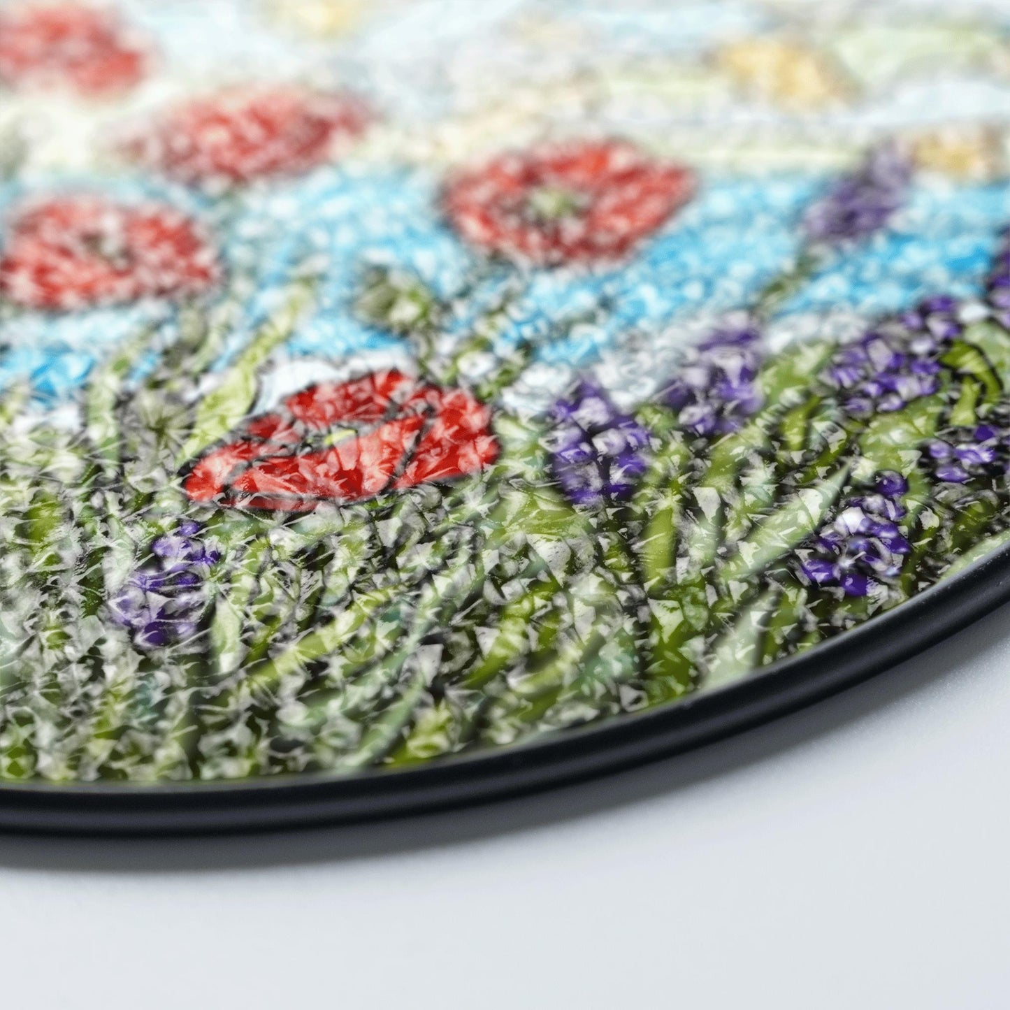 Red poppies lavender field stained glass suncatcher floral decor gift for mom birthday