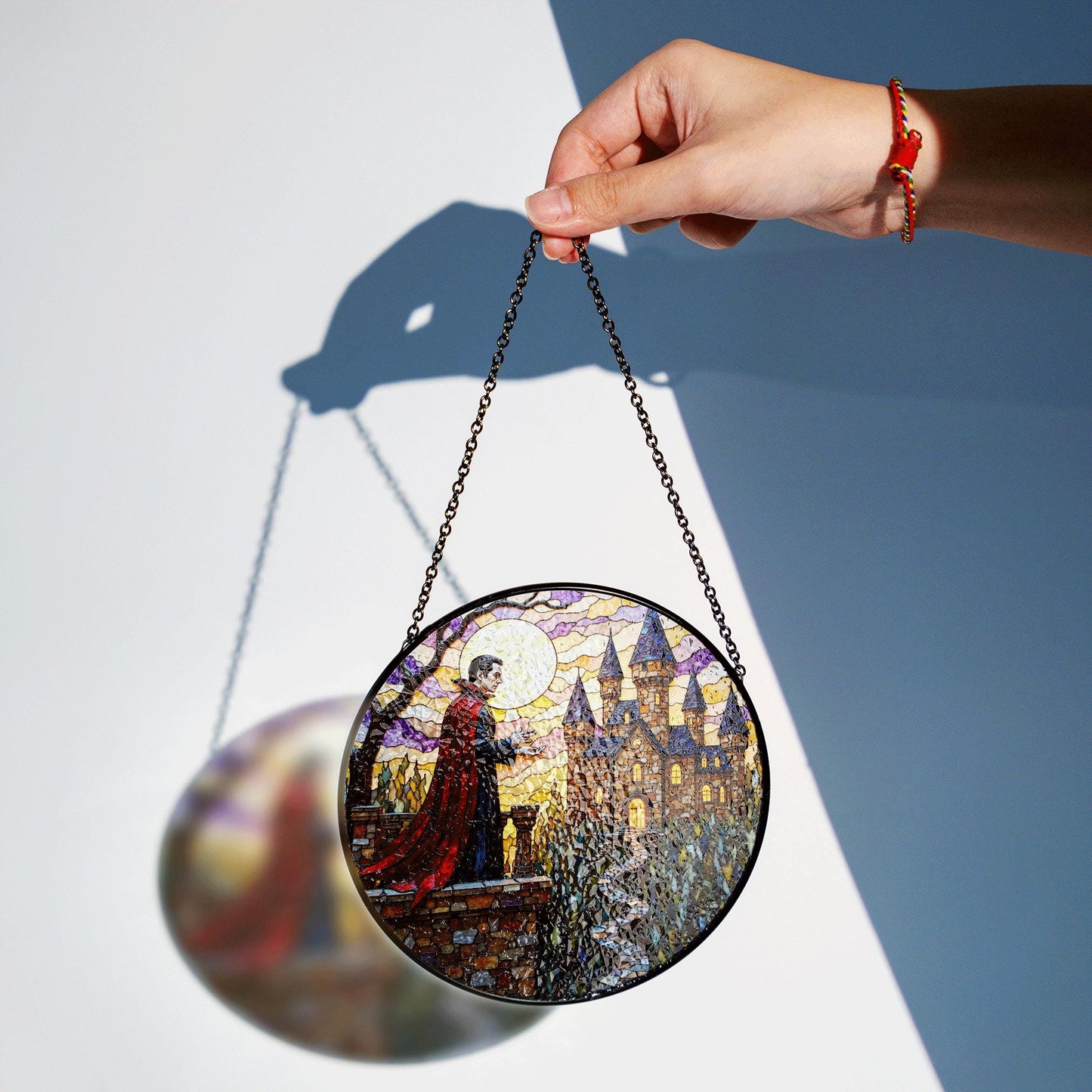 Vampire Castle Stained Glass Suncatcher Gothic Window Decor Halloween Gift for Horror Lovers