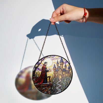 Vampire Castle Stained Glass Suncatcher Gothic Window Decor Halloween Gift for Horror Lovers