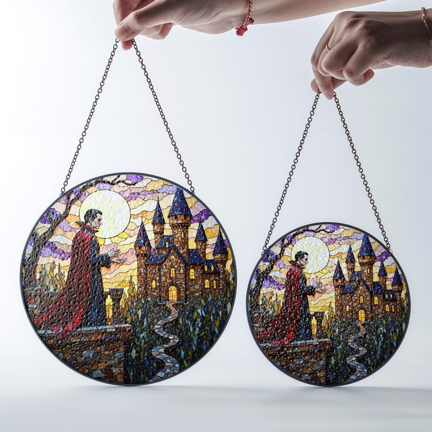 Vampire Castle Stained Glass Suncatcher Gothic Window Decor Halloween Gift for Horror Lovers