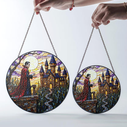Vampire Castle Stained Glass Suncatcher Gothic Window Decor Halloween Gift for Horror Lovers