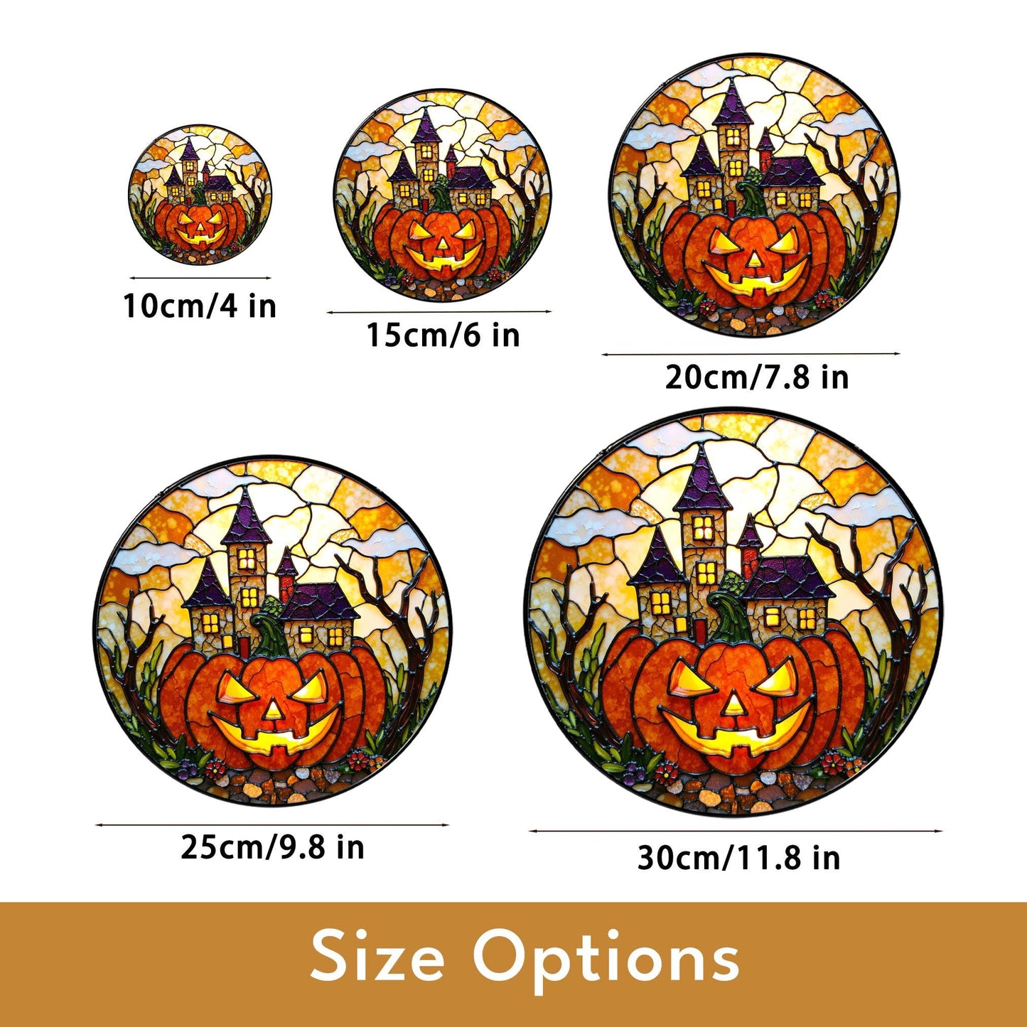 Haunted house pumpkin stained glass suncatcher Halloween window decor gift for spooky season lovers