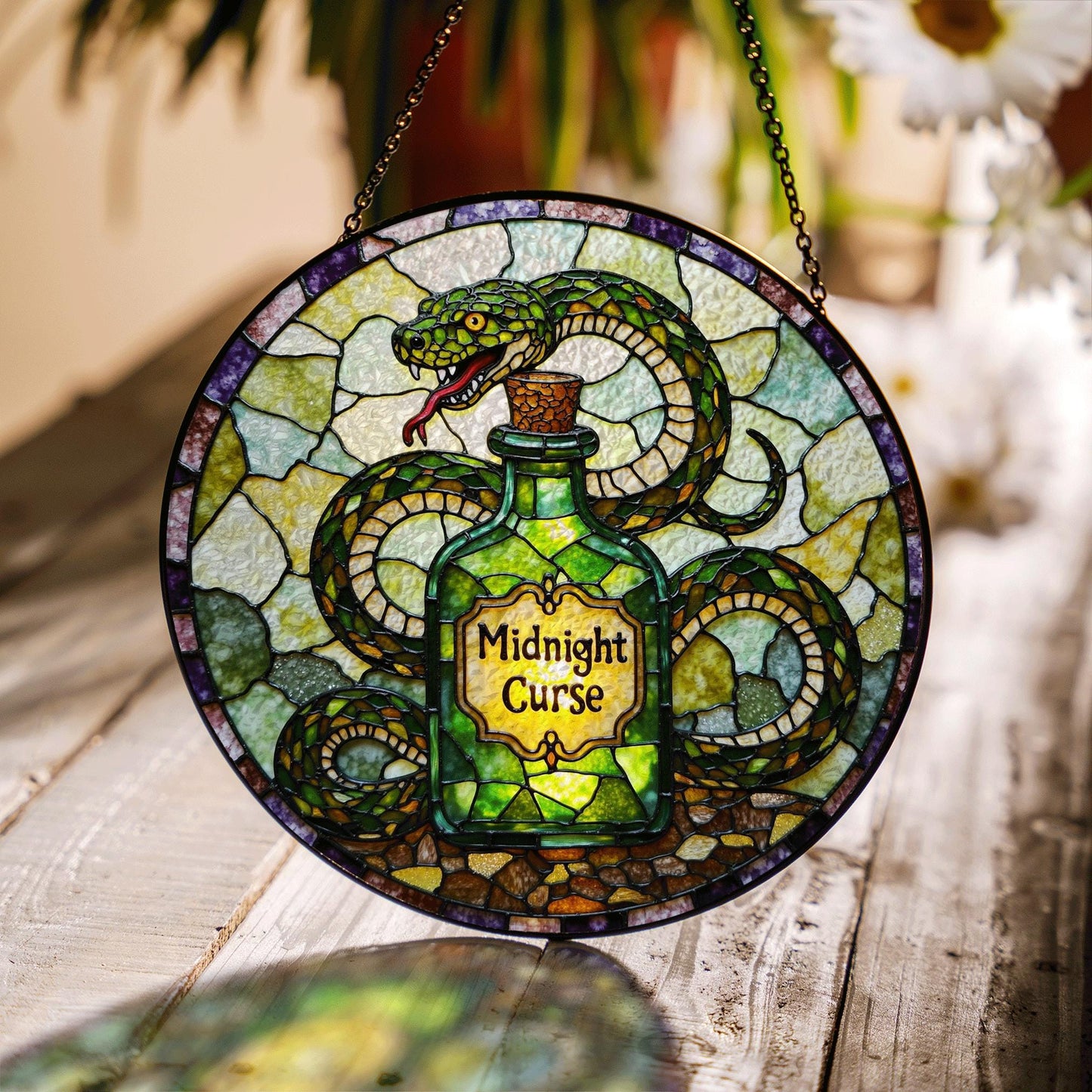 Green snake potion bottle suncatcher stained glass gothic decor Halloween gift