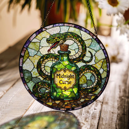 Green snake potion bottle suncatcher stained glass gothic decor Halloween gift
