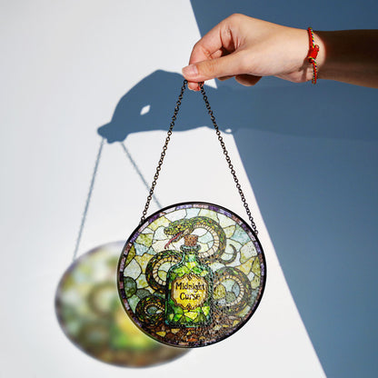 Green snake potion bottle suncatcher stained glass gothic decor Halloween gift