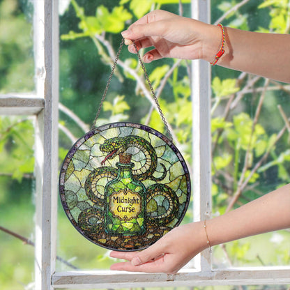 Green snake potion bottle suncatcher stained glass gothic decor Halloween gift