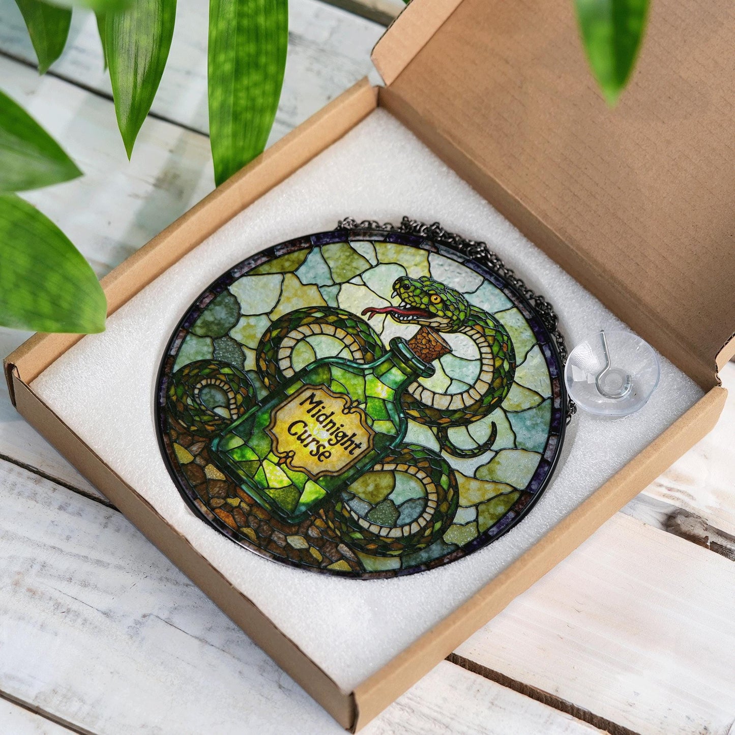 Green snake potion bottle suncatcher stained glass gothic decor Halloween gift