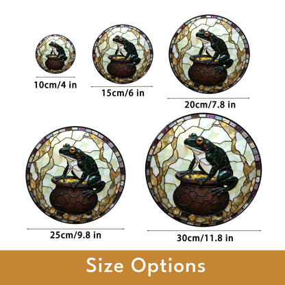 Frog with gold cauldron stained glass suncatcher witchy window decor Halloween gift for frog lover