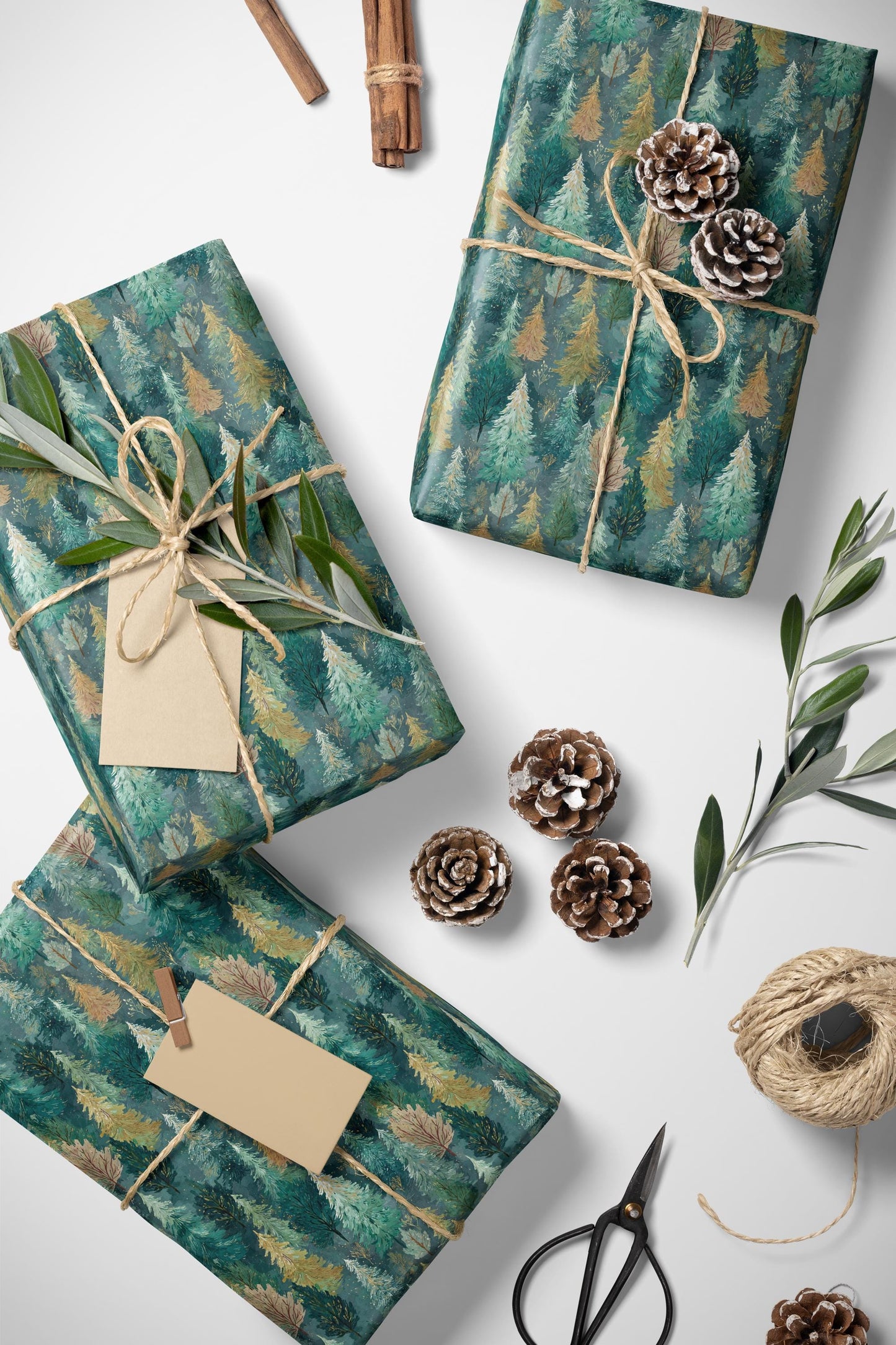 Rustic Pinecone Wrapping Paper Roll, Winter Forest Theme Gift Wrap for Christmas Packaging #15