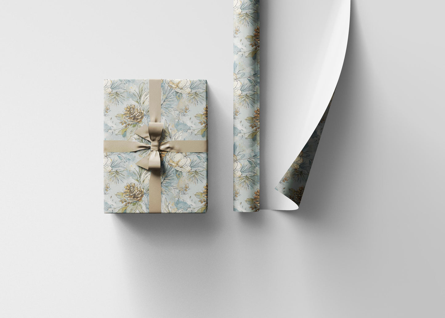 Winter Tree Wrapping Paper Roll, Christmas Gift Wrap with Pinecones and Woodland Decor Theme #13