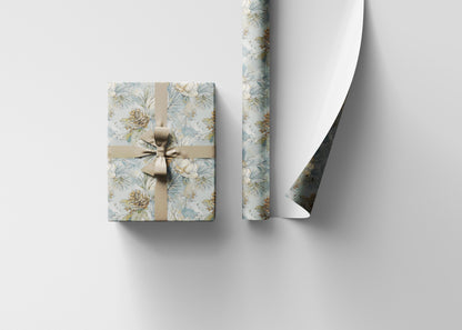 Winter Tree Wrapping Paper Roll, Christmas Gift Wrap with Pinecones and Woodland Decor Theme #13