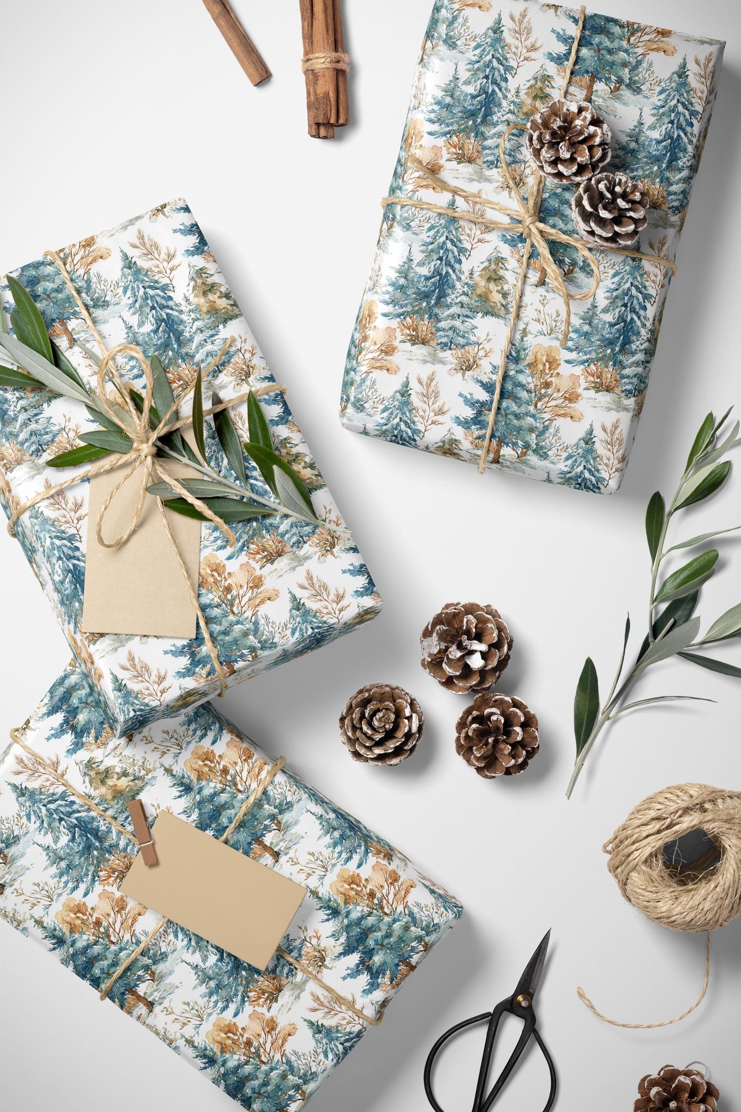 Winter Nature Wrapping Paper Roll with Pinecones and Trees, Christmas Gift Wrap for Outdoorsy Gifts #8