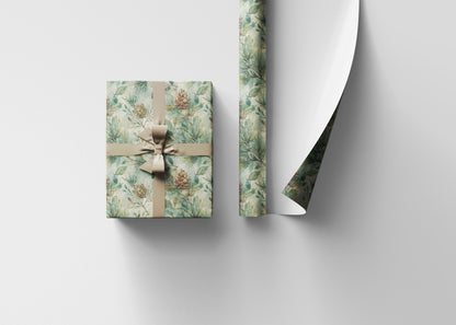 Christmas Wrapping Paper Roll with Pinecones and Trees, Winter Forest Gift Wrap for Seasonal Gifting #2